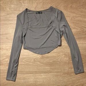 SHEIN Gray Fitted Long Sleeve Crop Blouse